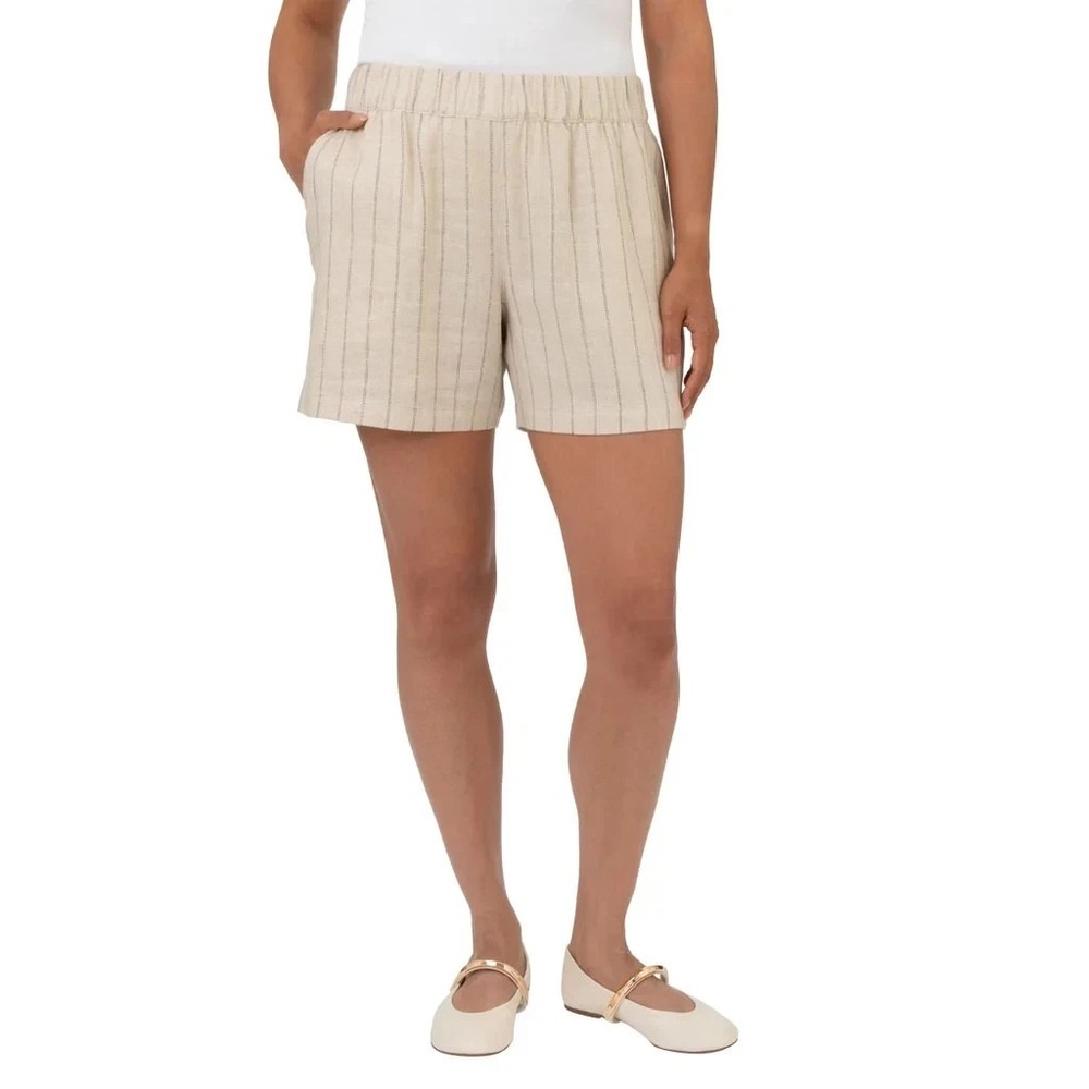 BLANKNYC Womens Linen Blend Pull On Striped Shorts Beige Multi Size Large NWOT